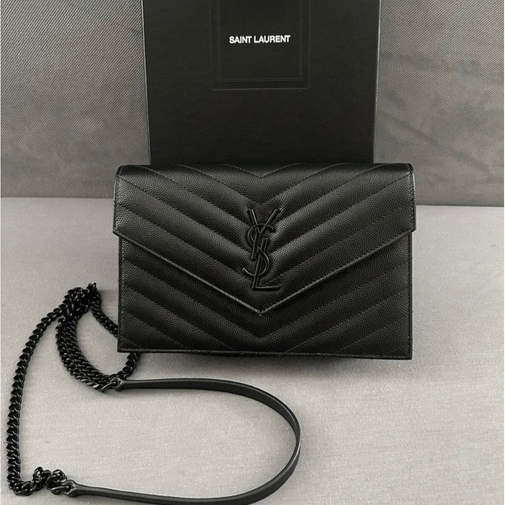 Like New YSL Saint Laurent Envelope Flap Wallet / Nero